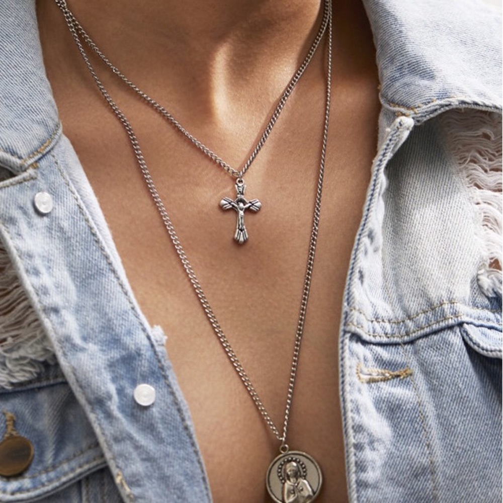 Antique, silver color double necklace